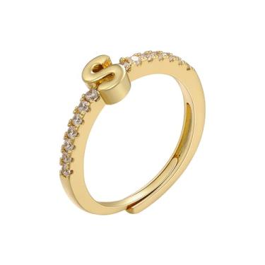 Imagem de LKingel Anéis de ouro para mulheres delicados ajustáveis anéis abertos empilháveis com letras maiúsculas anéis de zircônia brilhante joias presente de formatura, Metal, Sem pedra preciosa