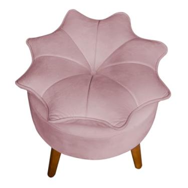 Imagem de Puff Banqueta Decorativa Flor/Pétala Veludo com Pés Palito de Madeira – Estofado Redondo Design Floral (Rosê, Flor/Petala)