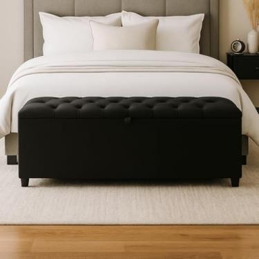 Imagem de Báu Estofado alongado tamanho King em Suede Preto elegante e resistente 50x185x42