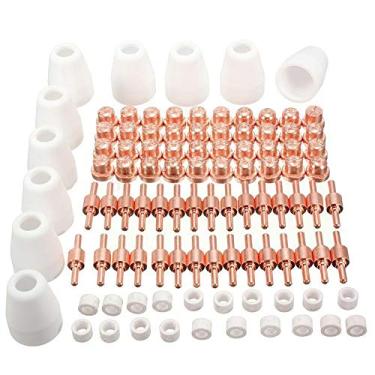 Imagem de Kit de consumíveis de corte a plasma KMUXEJ 100 peças, kit de acessórios de cortador de plasma com eletrodos copos de bocal, conjunto de pontas de tocha de cortador de plasma compatível com tocha de