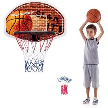 Imagem de GYMAX Mini cesta de basquete, cesta de parede de 73,7 cm x 50,8 cm com rede sobressalente, mesa de basquete portátil à prova de estilhaçamento, cesta de basquete para crianças adolescentes e adultos