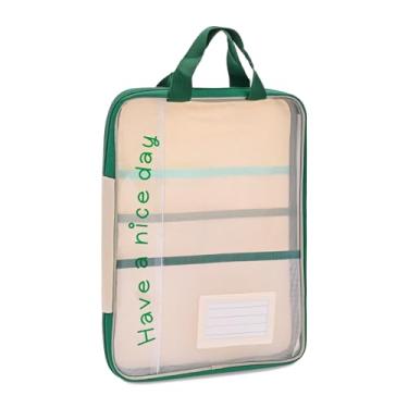 Imagem de Valtiner Bolsa de malha com zíper A4 com alça, 33 x 25 cm, multicamadas transparentes, papelaria, documentos, organizador de armazenamento de nylon, pasta de arquivos leve para material escolar (verde