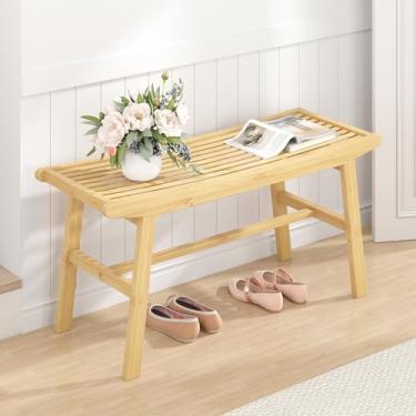 Imagem de Banco de jantar de bambu, banco longo para uso interno, resistente e confortável, design de ripas duráveis, assentos de entrada modernos para corredor (natureza, 1 camada)