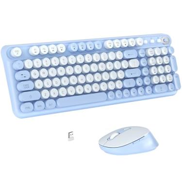 Imagem de Links9+ Combo de teclado e mouse sem fio, estilo de teclado de máquina de escrever retrô, receptor USB de 2,4 GHz, plug and play, conjunto de teclado e mouse para computador, laptop, Windows, Mac e PC