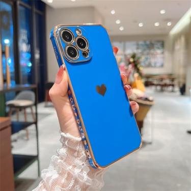 Imagem de Capa de telefone macia galvanizada com coração de amor para iPhone 11 12 13 14 Pro Max XS X XR 7 8 Plus Mini SE 2020 Capa protetora, azul, para iPhone 7plus