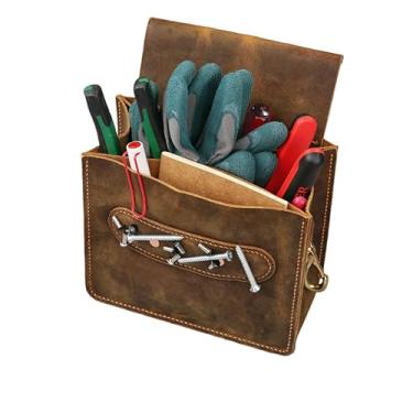 Imagem de Bolsas de cinto de ferramentas de couro com passador de cinto, coldre de ferramentas de couro para ferramentas Klein, bolsa de ferramentas de eletricista/carpinteiro, presentes para trabalhadores da