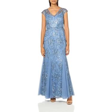 Imagem de Alex Evenings Vestido feminino longo e flare para mãe da noiva com detalhes Godet (tamanho pequeno e regular), Azul vintage, 50