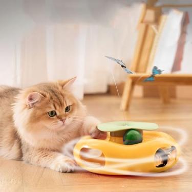 Imagem de Zerodis Brinquedo Automático para Provocação de Gatos, Brinquedo Interativo de Varinha de Penas Em Formato de Caqui, Design de Pista Giratória, Jogo Divertido para Gatos Internos,