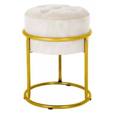 Imagem de Puff Argola Banqueta Ferro Estofada Penteadeira Decoração Quarto Sala Bancada Cadeira Moderno Pufe(Bege/Dourado)