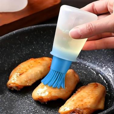 Imagem de 1 peça de pincéis de silicone multiuso: escova de garrafa de óleo com tampa, ideal para churrasco, pastelaria e uso na cozinha, azul