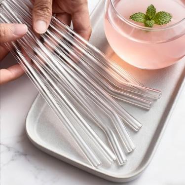 Imagem de Conjunto de 4 canudos de vidro reutilizáveis, canudos de vidro transparente, 7,8" x 8 mm, conjunto de 4 escovas retas e 1 de limpeza, perfeito para vitaminas, milkshakes, suco, chá