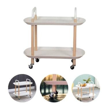 Imagem de Carrinho Organizador Branco Multiuso 2 Prateleira Rodinha