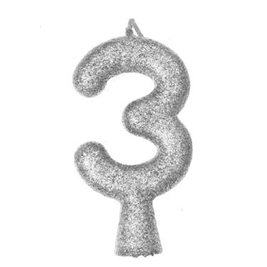 Imagem de Vela Puro Glitter Prata N 3 - Embalagem com 1 unidade.