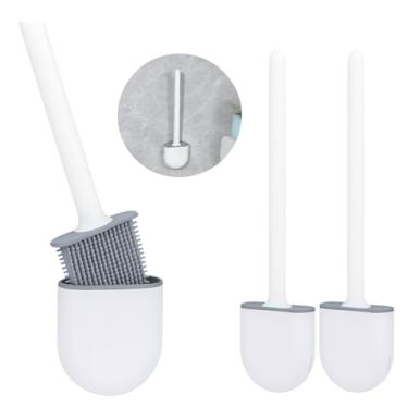 Imagem de Kit 2 Escova Sanitária LUXO minimalista com Suporte de parede, Branca, Design Moderno, Base Armazenadora, Cerdas em Silicone, Limpeza de vaso, privada, banheiro em geral (Kit C/ 2)