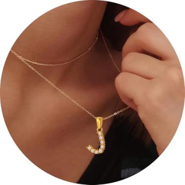 Imagem de Colares de Inicial em Camadas para Mulheres Letra Dourada A-Z Colar com Inicial Pilha Presente de Aniversário Personalizado para Mulheres 45,7 cm + 5 cm, F, Metal, Sem Pedra Preciosa
