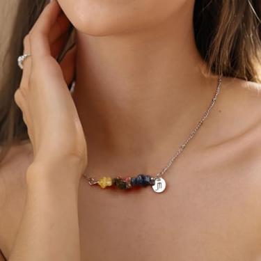 Imagem de Colar de prata para mulheres, retrô, pedra natural, constelação, zodíaco, pingente de horóscopo, ajustável, de aço inoxidável, delicado, joia para homens do zodíaco, presentes do dia a dia, 17.8+2