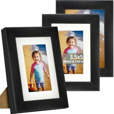 Imagem de PAZLOG Conjunto de 3 porta-retratos de 9 x 12 cm, exiba imagens de 6 x 10 cm com tapete ou 9 x 12 cm sem tapete para montagem na parede ou na mesa, feito de madeira maciça com acrílico resistente a