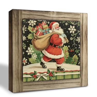 Imagem de Linda placa de Papai Noel, placas de madeira, decoração de mesa, placas decorativas de caixa de madeira, decorações engraçadas de Natal para casa, decoração de prateleiras de fazenda, ornamento de