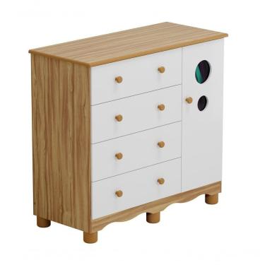 Imagem de Comoda Infantil 1 Porta 4 Gavetas Bolinha - Moveis Peroba Amendoa-branco