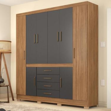Imagem de Guarda Roupa Casal 8 Portas E 4 Gavetas New Realce - Amêndola-grafito Amêndola-grafito