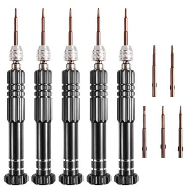 Imagem de FOCMKEAS Conjunto de 5 ferramentas de chave de fenda 5 em 1, tudo em um, com fenda de aço de alta liga S2/Philips/Torx para reparo de óculos, celular, eletrônicos, relógio (preto)