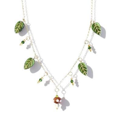 Imagem de CZMZHFC Colar gargantilha feminina de folha verde cogumelo, banhado a ouro com pingente de cogumelo vermelho, corrente ajustável, pingente de esmalte de vidro, joias modernas hipoalergênicas para