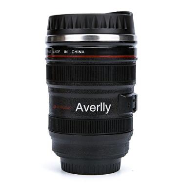 Imagem de Averlly Caneca de café com lente de câmera de aço inoxidável isolado copo copo para amantes casais presentes de dia dos namorados presentes criativos fotógrafo (preto)