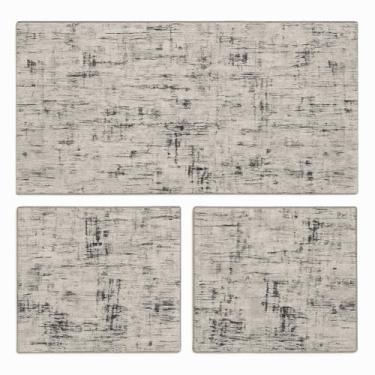 Imagem de Jogo de Tapete para Cozinha Antiderrapante 3 Peças Moderno Passadeira e Tapetinhos Decorativos (Obra de Arte Branco/Preto)