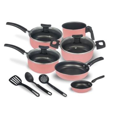Imagem de Jogo de Panelas 9 Peças Antiaderente com Tampa de Vidro e Utensílios – Alumínio Reforçado, Design Moderno, Fácil de Limpar(Rose)
