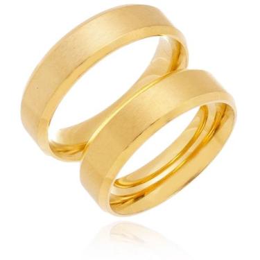 Imagem de Par Alianças Banhada Ouro 18k Casamento Tradicional Noivado Quadrada R