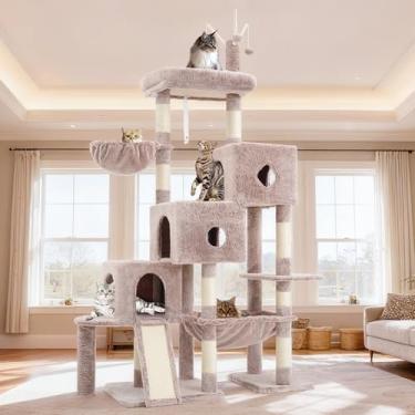Imagem de Hey-brother Torre de árvore para gatos, postes para arranhar com 3 condomínios, cesta grande, cama aconchegante, tábua de sisal, caminho de escalada passo a passo e brinquedos, móveis de 190 cm para