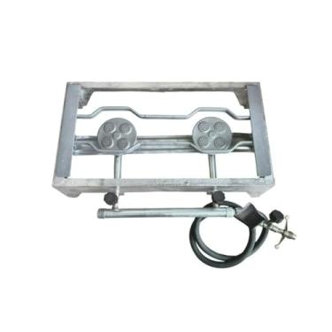 Imagem de Fogão portátil de acampamento com duas bocas e grelha de aço inoxidável de alta pressão de nível semi-industrial (X001 - Aluminio Sem Chapa)