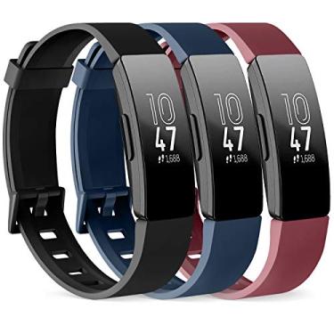 Imagem de Pacote com 3 pulseiras de silicone para Fitbit Inspire HR & Fitbit Inspire & Ace 2 Pulseiras de substituição para mulheres homens pequenos grandes (pequeno: para pulsos de 14 a 20 cm, preto+azul marinho + vermelho vinho)