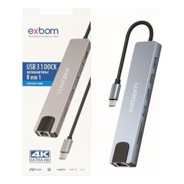 Imagem de Docking Station Exbom Hub USB-C 8 em 1, Adaptador de USB para HDMI/RJ45/SD/TF/USB 3.0, Compatível com Windows/iMac/Notebook, Alumínio, 12.5cm, 600MB/s