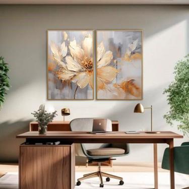 Imagem de Quadro Decorativo Flor Dourada Kit 2 Quadros - ArtBeni Quadros, 50x70c