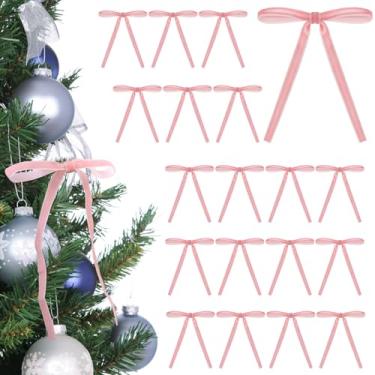 Imagem de EkkoVla Pacote com 24 arcos de árvore de Natal de veludo - Enfeites de laço de fita vintage para decoração de Natal interna de guirlanda de árvore (12 x 18 cm, largura de 9,5 cm, rosa)