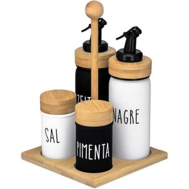 Imagem de Galheteiro de Vidro 4 Peças 220 / 90ML Bambu Premium - Hauskraft