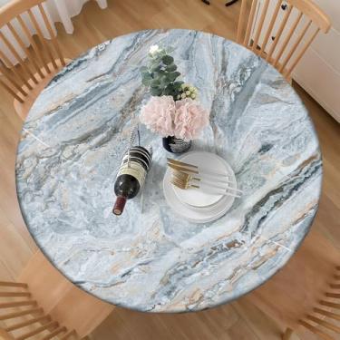 Imagem de COKCOKR Capa de mesa redonda de tecido de poliéster, toalha de mesa de mármore cinza, veias douradas, elegantes toalhas de mesa de pedra natural, lavável para cozinha, jantar, festa ao ar livre