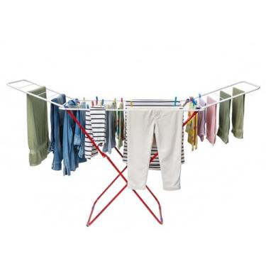 Imagem de Alira Home Varal de Chão Dobrável com Abas, Aço Reforçado, Compacto, Portátil, Pintura Anticorrosiva, Branco e Vermelho, MR-BH017