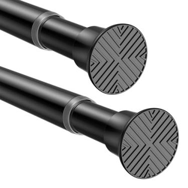 Imagem de Pacote com 2 varões de cortina de tensão pretos, 78 a 154 cm, pequenos, sem perfuração, haste de tensão curta, haste de cortina de mola ajustável para varão de pressão de armário de porta de janelas