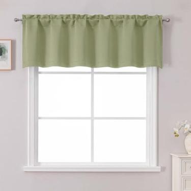 Imagem de Chyhomenyc Sanefa de cozinha verde sálvia para janelas de 40,6 cm de comprimento, pequena sanefação de ambiente para quarto/sala de estar, bolso de varão drapeado curto para banheiro porão RV beliche