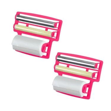 Imagem de Organizador de Cozinha, Porta Papel Toalha com Suporte Triplo para Alumínio e Filme(Kit com 2 Rosa)