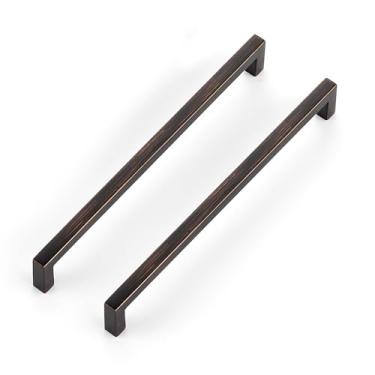 Imagem de Ravinte Pacote com 15 maçanetas quadradas finas de bronze polido a óleo sólido de 19 cm puxadores de armário de cozinha puxadores de gaveta puxadores de armário de cozinha puxadores de cozinha