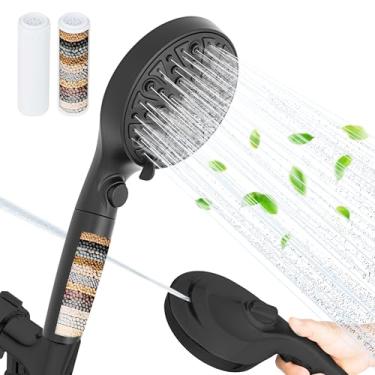 Imagem de HYLER Chuveiro portátil filtrado com 8 modos de pulverização e 1 jato, fluxo de água de alta pressão de 2,5 GPM, interruptor ON/OFF, filtro forte, mangueira inoxidável extralonga de 1,8 m, fosco preto