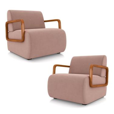 Imagem de Kit 2 Poltronas Decorativa Sala De Estar Odessa Braços Em Madeira Veludo Rosê G33