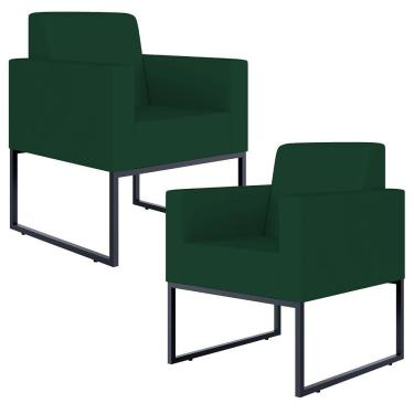 Imagem de Kit 02 Poltronas Base Fixa Metal Suede Verde Musgo