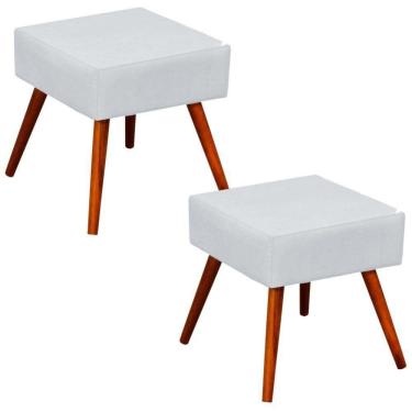 Imagem de Kit 02 Puffs Banqueta Com Pés Palito Corino Branco