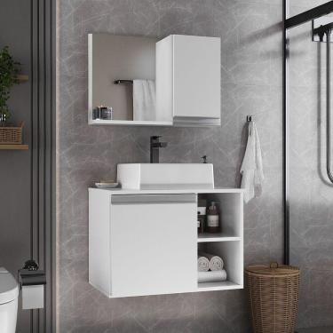 Imagem de Conjunto Gabinete Banheiro Virtus 60cm - Gabinete + Cuba + Espelheira Branco Inteiro
