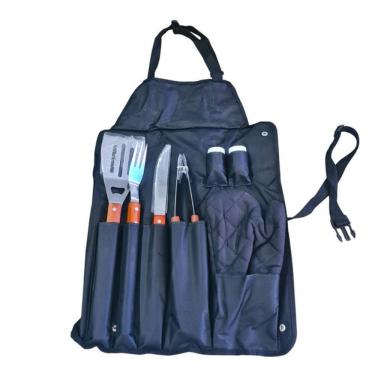 Imagem de Kit Churrasco Completo Com 8 Peças Utensílios De Inox Com Avental Luva Churrasco Corte Perfeito