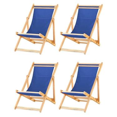 Imagem de Kit 4 Cadeira Espreguiçadeira Dobrável S-b-azul Marinho